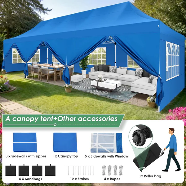 🔥[Hot sale]🔥10x20Pop up Canopy Tent with 6 sidewalls Commercial Heavy Duty Canopy UPF 50+ All Weather Waterproof Outdoor Wedding Party Tents