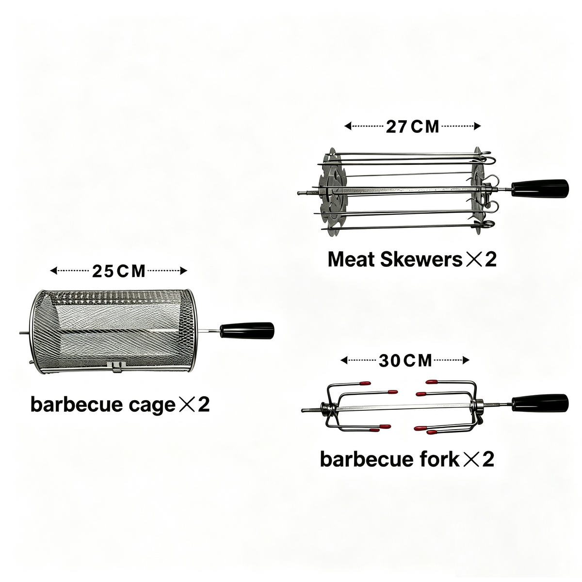 Automatic Rotating Charcoal Grill, 3-in-1 Stainless Steel Portable Barbecue Grill with Rotating Attachment