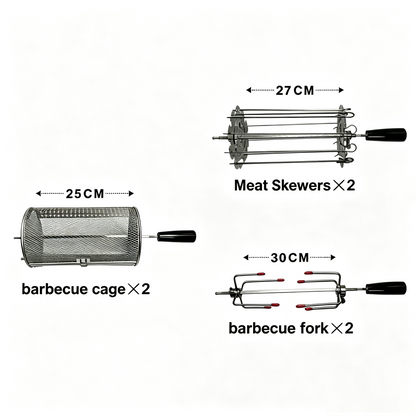 Automatic Rotating Charcoal Grill, 3-in-1 Stainless Steel Portable Barbecue Grill with Rotating Attachment